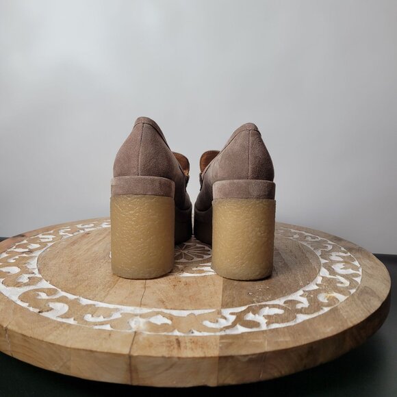 Marc Fisher Mllina Taupe Suede Platform Loafers Size 6.5 Womens Block Heel - Picture 7 of 15